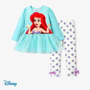 Disney Princess Toddler Girl 2pcs Character Print Peplum Tee and Mesh Bowknot Allover Print Pants Set