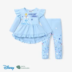 Disney Princess Toddler Girl 2pcs Ruffled Long-sleeve Top and Sequins Pants Set