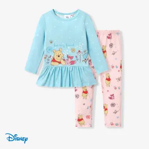 Disney Winnie the Pooh Toddler Girl 2pcs Character Print Peplum Long-sleeve Tee and Leggings Set #1080411