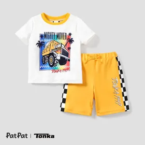 Tonka Toddler Boys 1pc Grid Colorblock Print Short-sleeve Tee with Shorts Set