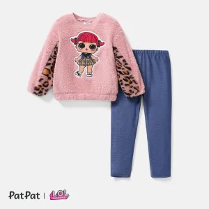 L.O.L. SURPRISE! 2pcs Toddler Girl 100% Cotton Leopard Print Splice Fleece Sweatshirt and Leggings Set #209836