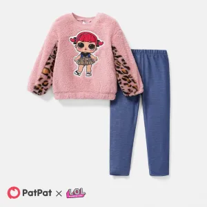 L.O.L. SURPRISE! 2pcs Toddler Girl 100% Cotton Leopard Print Splice Fleece Sweatshirt and Leggings Set #209840