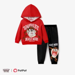 Looney Tunes Toddler Boy  Character Pattern Letter Slogan Hooded Top and Pants Sets