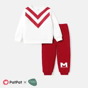 2pcs Toddler Boy Naia Chevron Stripes Sweatshirt and Letter Print Pants Set #228931