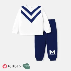 2pcs Toddler Boy Naia Chevron Stripes Sweatshirt and Letter Print Pants Set #228940