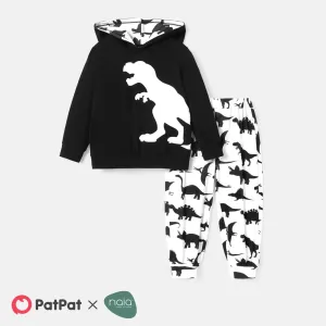 2pcs Toddler Boy Naia Dinosaur Print Hoodie Sweatshirt and Pants Set #231366