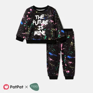 2pcs Toddler Boy Naia Letter Painting Print Sweatshirt and Elasticized Pants Set #219617
