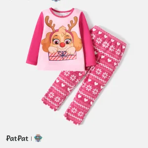 PAW Patrol 2pcs Toddler Boy/Girl Christmas Graphic Long-sleeve Tee and Polar Fleece Pants Pajamas Sleepwear Set #210576