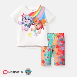 PAW Patrol 2pcs Toddler Girl Naia Rainbow Print Short-sleeve Tee and Leggings Shorts Set #236537