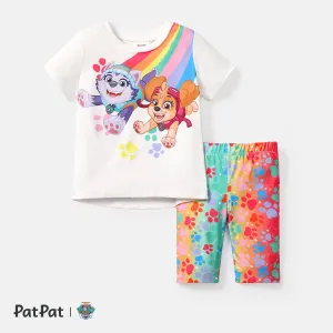 PAW Patrol 2pcs Toddler Girl Naia Rainbow Print Short-sleeve Tee and Leggings Shorts Set #236539