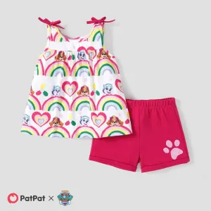 Paw Patrol 2pcs Toddler Girls Character Rainbow Floral Print Bow Camisole with Shorts Set #1338228