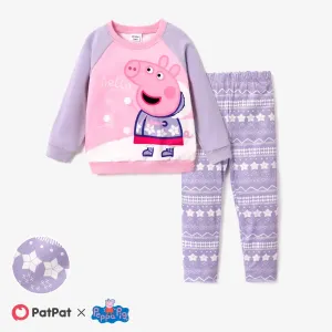 Peppa Pig Christmas 2 Piece Toddler Girl Snowflake Fun Pattern Print Top and Leggings Set #1166986