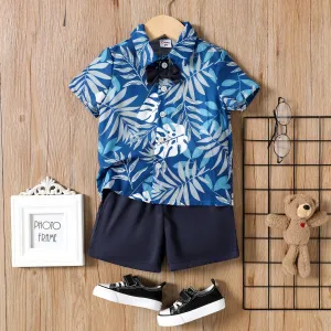 Toddler Boy 2pcs Bowknot Tropical Plant Shirt and Shorts Set