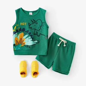 Toddler Boy 2pcs Dino Print Tank Top and Shorts Set #1322340