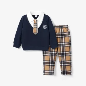 Toddler Boy Uniform Style Grid/Lapel 2pcs Set or 1 pair of Shoes #1318950