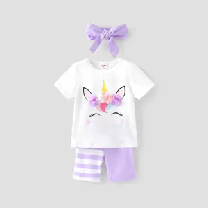 Toddler Girl 3pcs Unicorn Print Tee and Shorts and Headband Set/ Unicorn Shaped Bag/ 5 Pairs of Socks/ Sports Shoes #1326607
