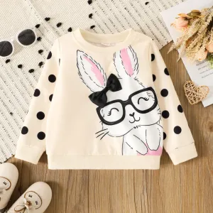 Toddler Girl  Rabbit Print Polka dots Pullover Sweatshirt/Rabbit Patch Thick Denim Jeans #1192734