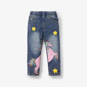 Toddler Girls Animal Unicorn Butterfly Print Ruffled Jumper or Unicorn Animal Print Jeans #1213238