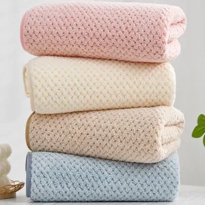 Pure Color Pineapple Lattice Towel Soft Absorbent Coral Fleece Bath Towel Face Towel #202840