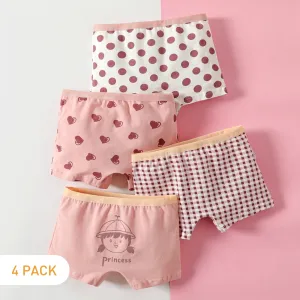 4-Pack Kid Girl Polka dots/Plaid/Heart/Figure Print Underwear Boxer Briefs #227286