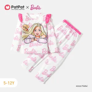 Barbie 2pcs Kid Girl Letter Print Ruffled Long-sleeve Tee and Pants Pajamas Set #208824
