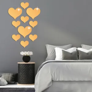 10-pack 3D Acrylic Heart Mirrors Sticker Mirror Surface Heart Wall Sticker Art Wall Sticker Decal for Living Room Bedroom Home Decor Supplies #196492