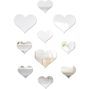 10-pack 3D Acrylic Heart Mirrors Sticker Mirror Surface Heart Wall Sticker Art Wall Sticker Decal for Living Room Bedroom Home Decor Supplies #196493