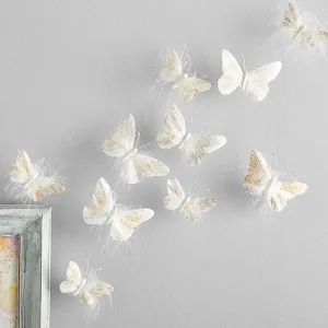 4-pack Handmade Butterfly Wall Decoration Feather 3D Wall Decals for Girls Room Bedroom Home Backdrop Decor Stickers #202529