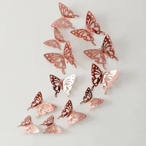 Pack of 12 Creative 3D Hollow-out Butterfly Metallic Stickers for Wall Decoration #1076594