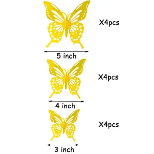 Pack of 12 Creative 3D Hollow-out Butterfly Metallic Stickers for Wall Decoration #1076595