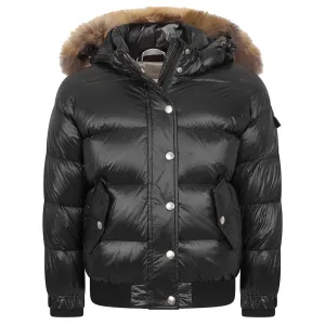 Pyrenex Girls Aviator Shiny Fur Jacket Black 14Y #1084852