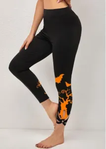 Rosewe Womens Sportswear Gym Leggings Athletic Sports Leggings Activewear Halloween Print Orange High Waisted Legging - L