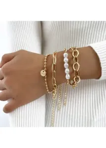 Rosewe Stylish Metal Detail Golden Pearl Bracelet Set - One Size