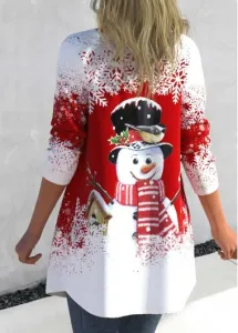 Rosewe Christmas Snowflake Print Red Long Sleeve Coat - S