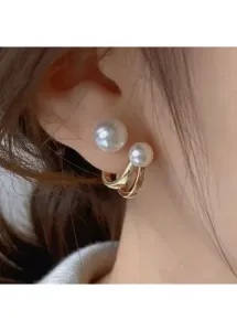 Rosewe Chic 1 Pair Golden Pearl Metal Detail Earrings - One Size