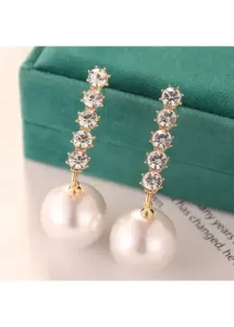 Rosewe Chic 1 Pair Pearl White Rhinestone Earrings - One Size