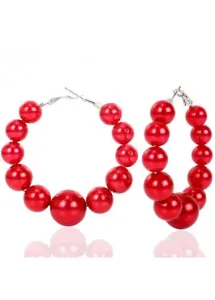 Rosewe Chic 1 Pair Red Faux Pearls Round Plastic Earrings - One Size