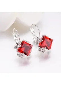 Rosewe Chic Metal Detail Rhinestone Design Red Earrings - One Size