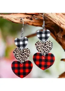 Rosewe Chic Multi Color Plaid Leopard Heart Earrings - One Size