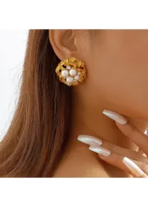 Rosewe Chic Pearl Gold Metal Detail Rhinestone Earrings - One Size