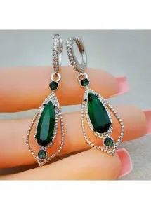 Rosewe Chic Rhinestone Waterdrop Design Metal Green Earrings - One Size