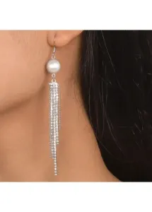 Rosewe Chic Silvery Pearl Design Rhinestone White Earrings - One Size