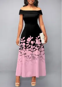 Rosewe Easter Dress Black Floral Print Off Shoulder Dress - S