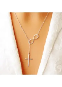 Rosewe Fashion Cross Pendant Silver Metal Detail Necklace - One Size