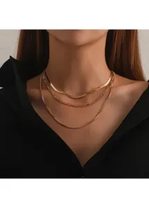 Rosewe Fashion Metal Detail Layered Chain Gold Necklace - One Size