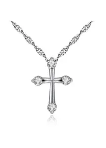 Rosewe Fashion Sliver Rhinestone Design Cross Detail Necklace - One Size