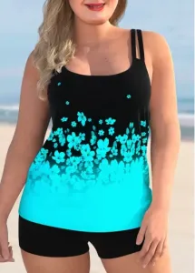 Rosewe Plus Size Floral Print Ombre Tankini Top - 1X