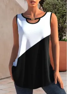 Rosewe Round Neck Cut Out Black Tank Top - S #149950
