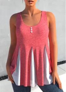 Rosewe Contrast Decorative Button Pink Tank Top - M