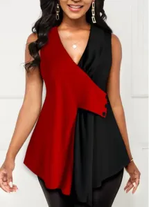 Rosewe Contrast Red V Neck Tank Top - S